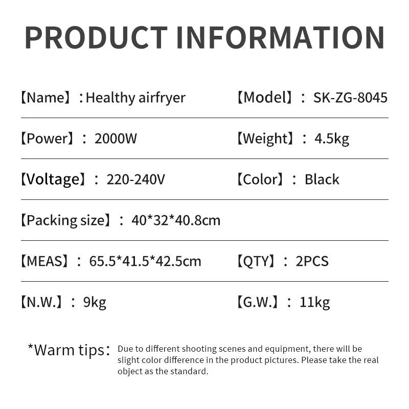 Sokany AIR FRYER 2000W