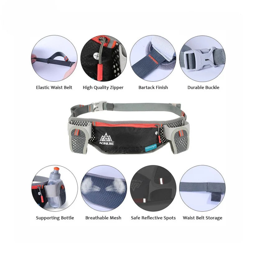 Aonijie Running Hydration Belt with 2 pockets for 170ml water bottles - GREEN (bottles sold separately)