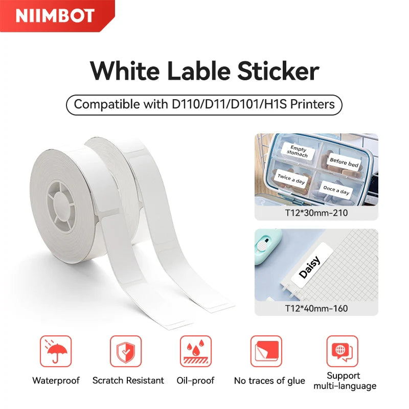 Niimbot Thermal Label 12-15mm Label Paper Sticker- White Size 15x30 210pcs