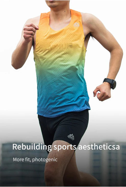 AONIJIE Men Running Quick Drying Singlet – RAINBOW (Blue/Yellow/Orange/Green