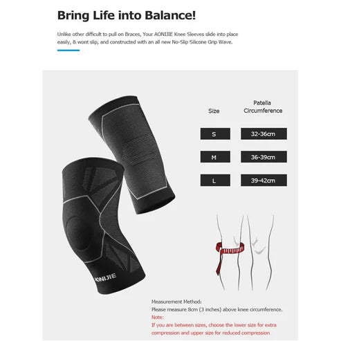 AONIJIE Compression Knee Pad 1PC Knee Brace Support - BLACK