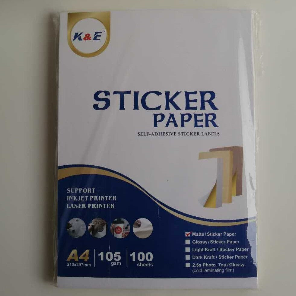K&E GLOSSY STICKER PAPER A4 / 105GSM / 100 Sheets
