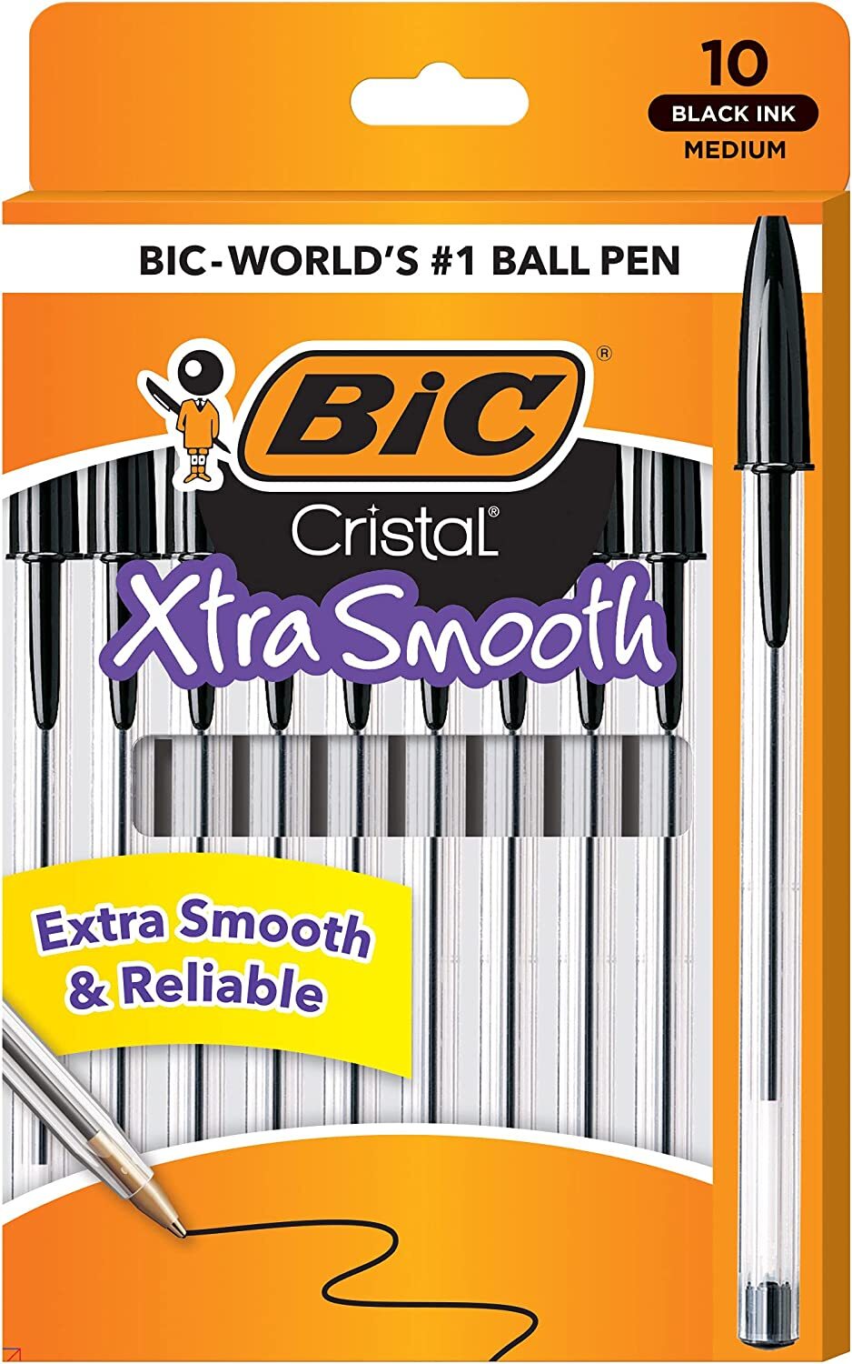 BIC Cristal Xtra Smooth Ballpoint Pen, Medium Point (1.0mm), Black, 10-Count - USA