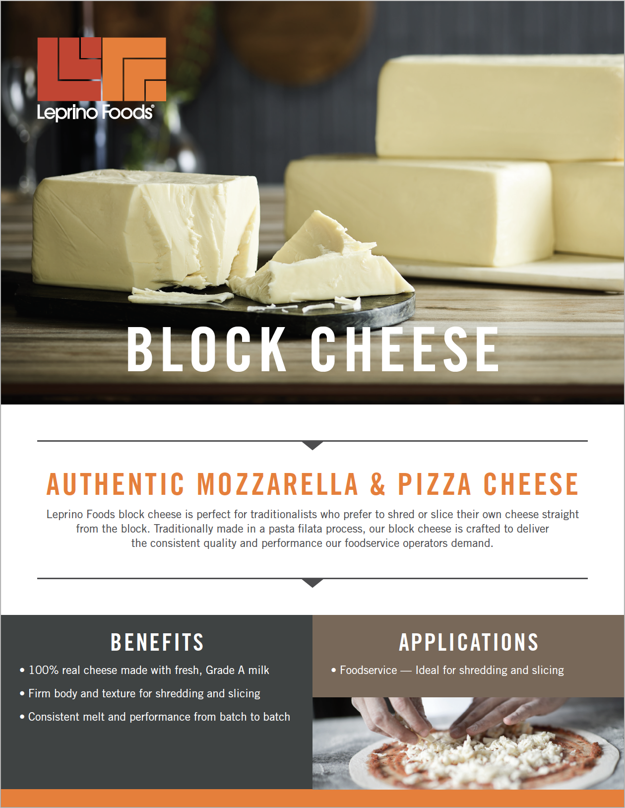 Leprino Pure MOZZARELLA Cheese Block 2.7kg (USA)