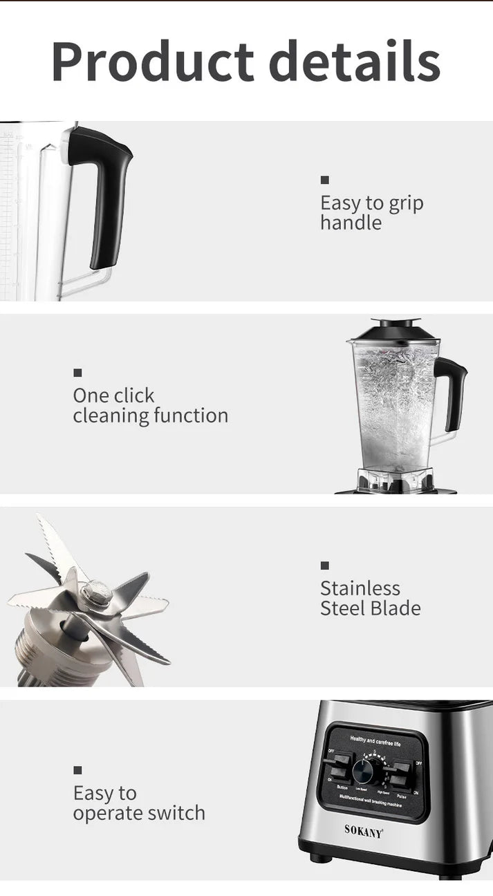 Sokany 2.5L Capacity 9 Speed Adjustable Portable Blender 6000W