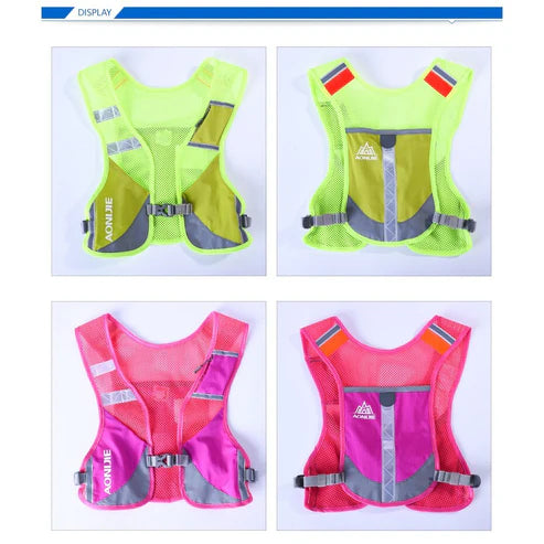Aonijie Reflective Running Vest Hydration Backpack - ROSE/GRAY/GREEN