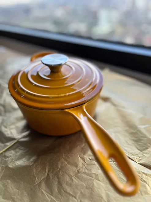 YELLOW ENAMEL CAST IRON KITCHENWARE - 7 PCS SET