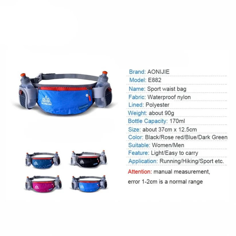 Aonijie Running Hydration Belt with 2 pockets for 170ml water bottles - GREEN (bottles sold separately)