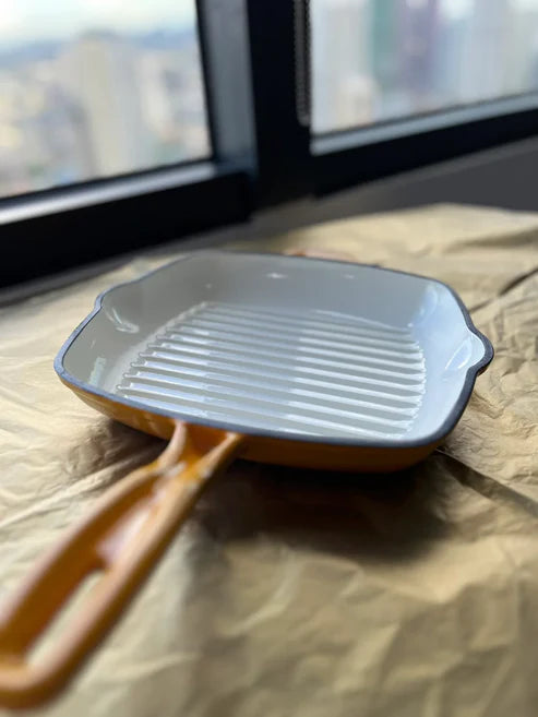 Happiness YELLOW ENAMELED CAST IRON GRILL PAN - 41 x 26.5 x 5.5cm / 3.65kg/
