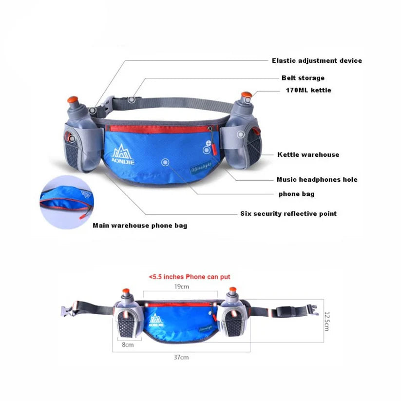 Aonijie RUNNING HYDRATION BELT with 2 pockets for 170ml water bottles E882 - GREEN - belt only no bottles