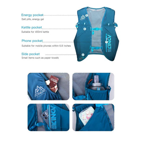 AONIJIE Advanced Skin 12L Hiking Hydration Backpack - BLUE