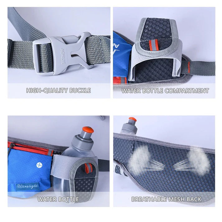 Aonijie RUNNING HYDRATION BELT with 2 pockets for 170ml water bottles E882 - BLACK - belt only no bottles