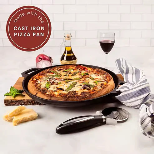 DUAL HANDLE CAST IRON FRYING / PIZZA PAN - 42cm x 3cm