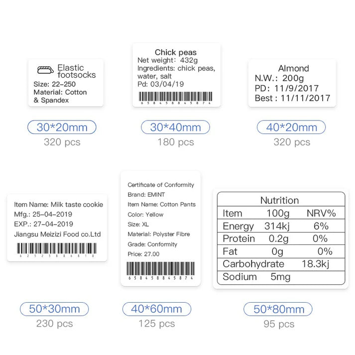 Niimbot Thermal Label Sticker Paper Printable White 20-50mm Width 50X80 95PCS