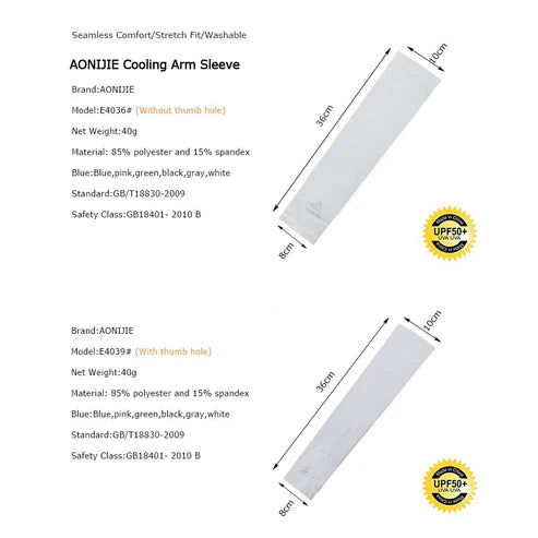 AONIJIE ONE Pair Cooling Arm Sleeves – NO THUMB