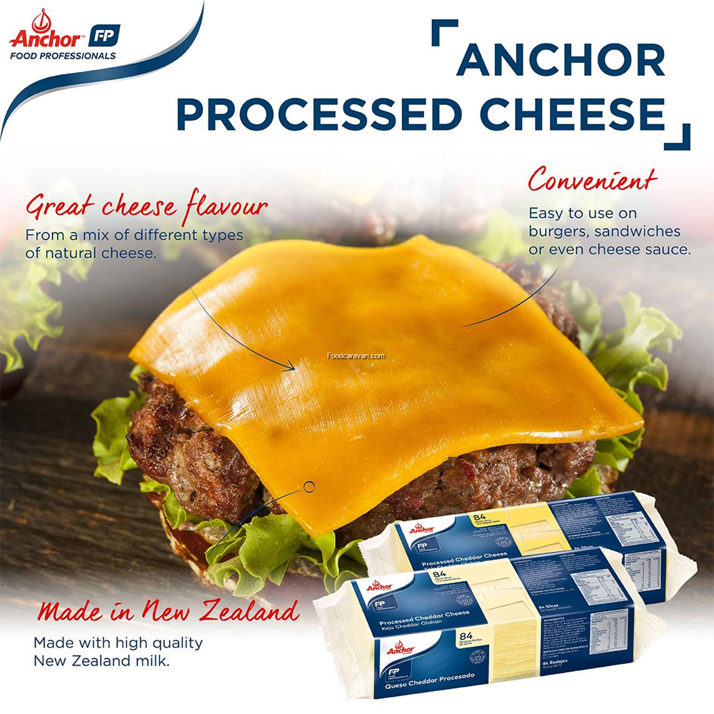 Anchor processed Colored CHEDDAR SOS 84 Sliced Cheese 1kg - Burger Slices