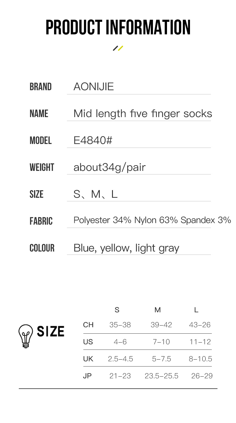Aonijie E4840 Breathable Running Sports Toe SOCKS Mid-Length - MEDIUM