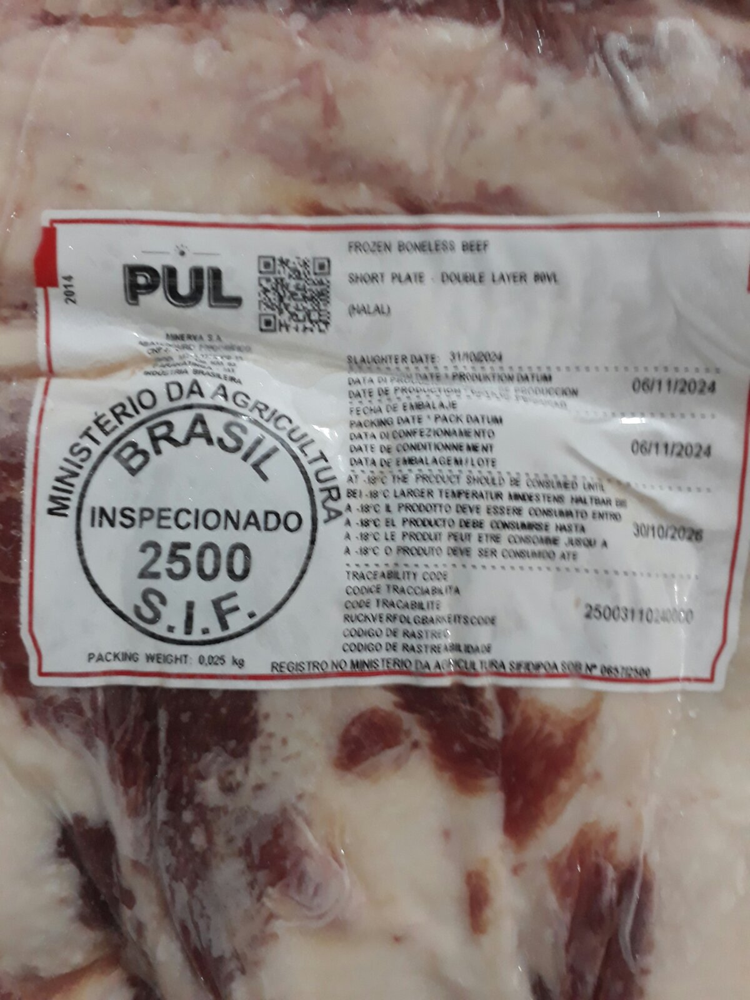 BEEF SHORT PLATE Boneless - In slabs of 4-8KG - Price in per kilo