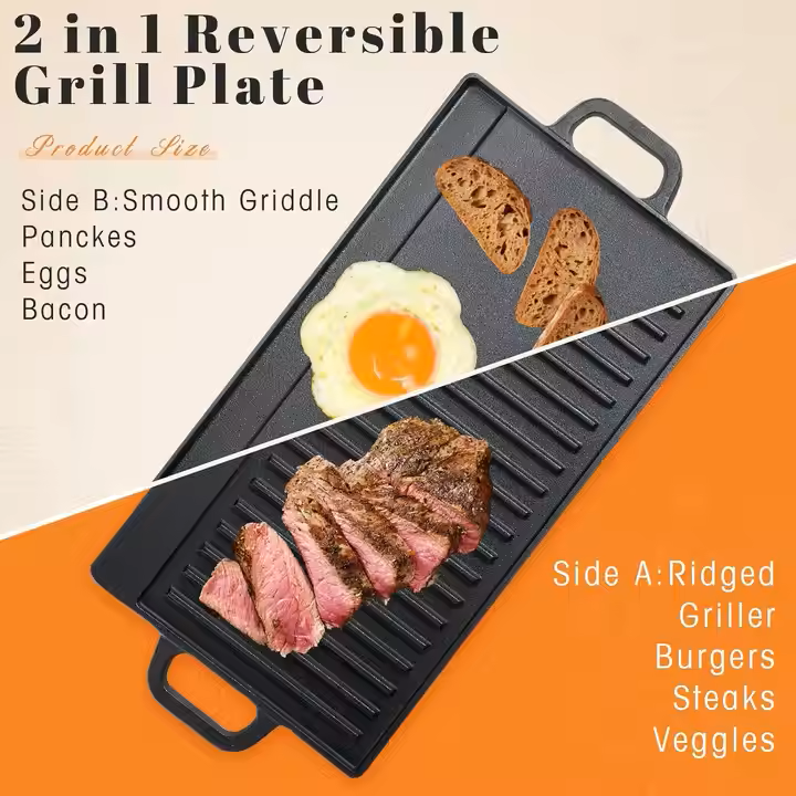 CAST IRON GRILL PLATE / PAN Riversible - 51 x 23.1 x 1.5cm