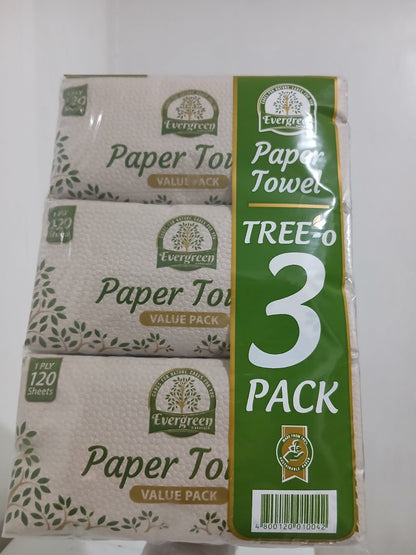 Evergreen Naturals Paper Towel 1 ply (trio pack) - PTBR 10/3/120 1 ply