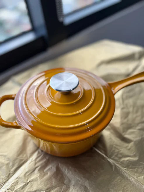 Happiness YELLOW ENAMELED CAST IRON SAUTE/SAUCE PAN - 37 x 19 x 9cm / 3.1kg/