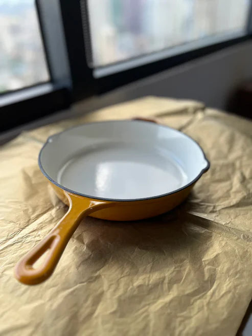 Happiness YELLOW ENAMELED CAST IRON KITCHENWARE PAN - 42cm x 27.5 x 7.5cm / 2.4kg/