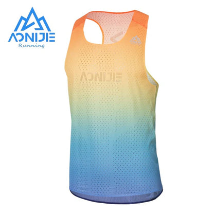 AONIJIE Men Running Quick Drying Singlet – RAINBOW (Blue/Yellow/Orange/Green