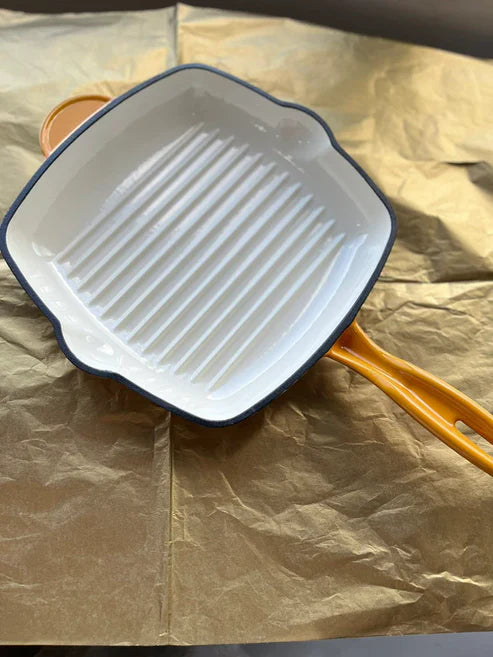 Happiness YELLOW ENAMELED CAST IRON GRILL PAN - 41 x 26.5 x 5.5cm / 3.65kg/