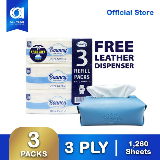 Bouncy Facial Tissue Refill 3 Ply 140 Pulls x 3 Packs - FTVP 12/3/140 3 ply