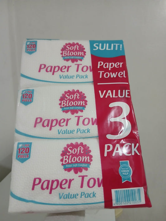 Soft Bloom Paper Towel 120 sheets 1 ply (trio pack) - PTVP 10/3/120 1 ply