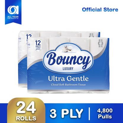 Bouncy Luxury Bathroom Tissue 3 Ply 200 Pulls x 12 ROLLS - BTVP 8/12/200