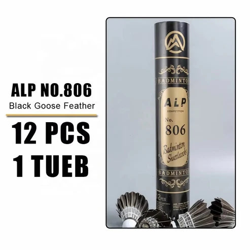ALPSPORT BLACK Goose Feather Shuttlecocks - 12pcs/Tube
