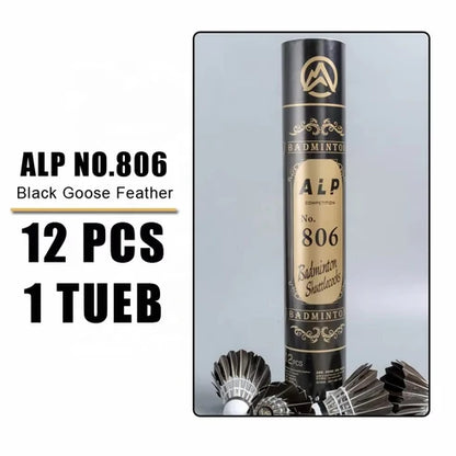 ALPSPORT BLACK Goose Feather Shuttlecocks - 12pcs/Tube