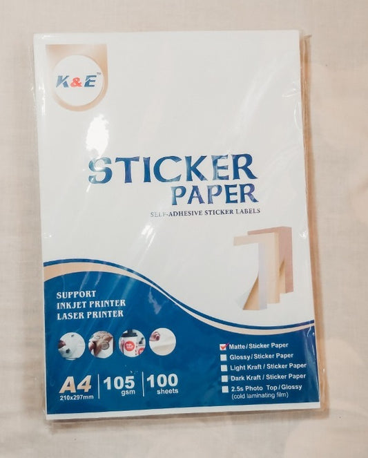 K&E GLOSSY STICKER PAPER A4 / 105GSM / 100 Sheets