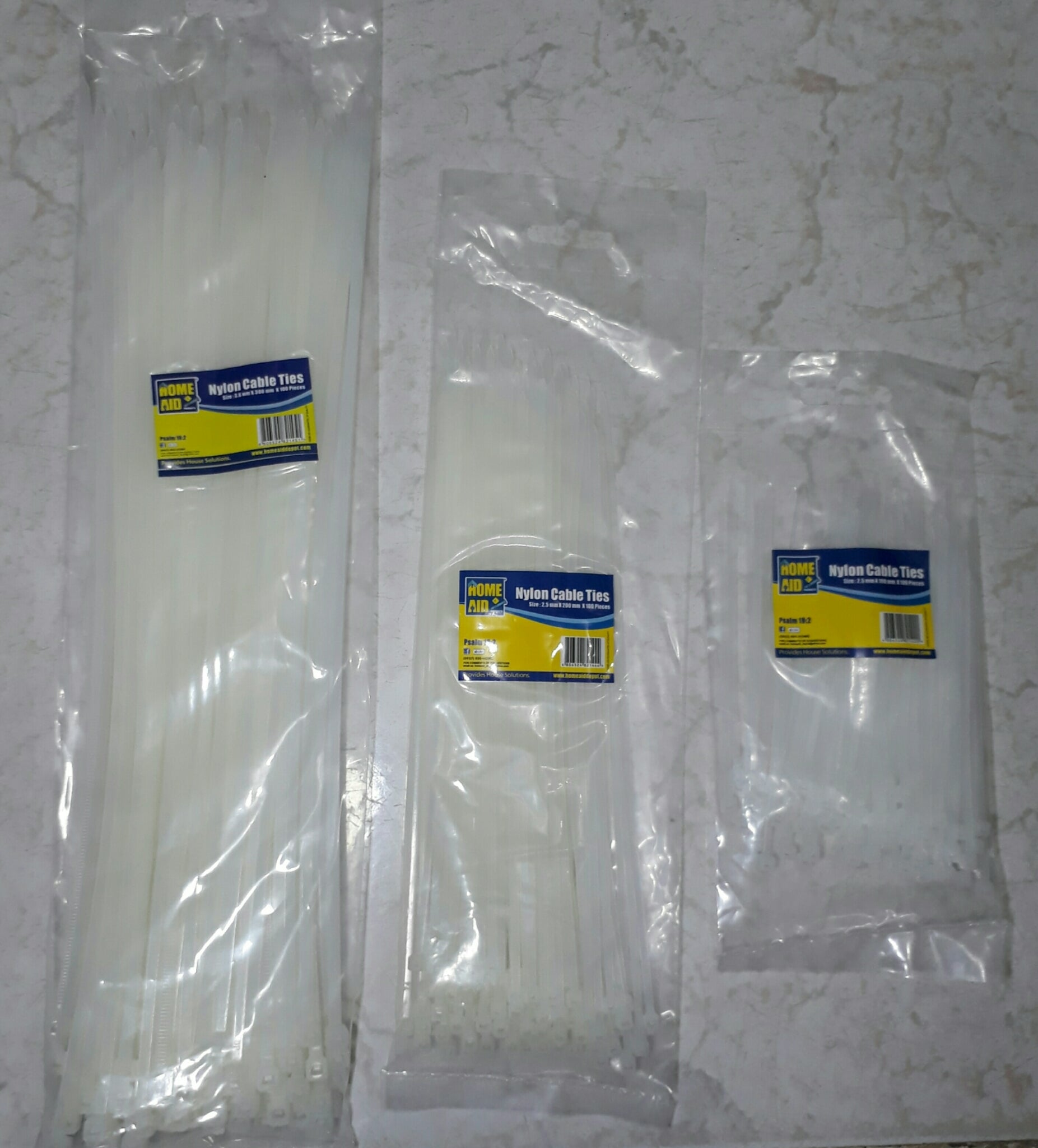 Homeaid WHITE NYLON CABLE TIES 2.5mm x 100mm x 100 pieces​