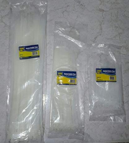 Homeaid WHITE NYLON CABLE TIES 3.6mm x 300mm x 100 pieces
