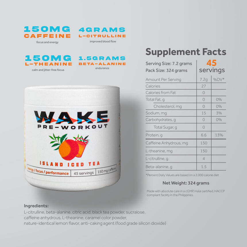 WAKE PRE WORKOUT ISLAND ICED TEA 324g - 45  servings