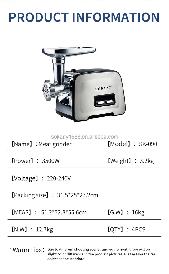 Sokany High Quality Meat Grinder 3500W