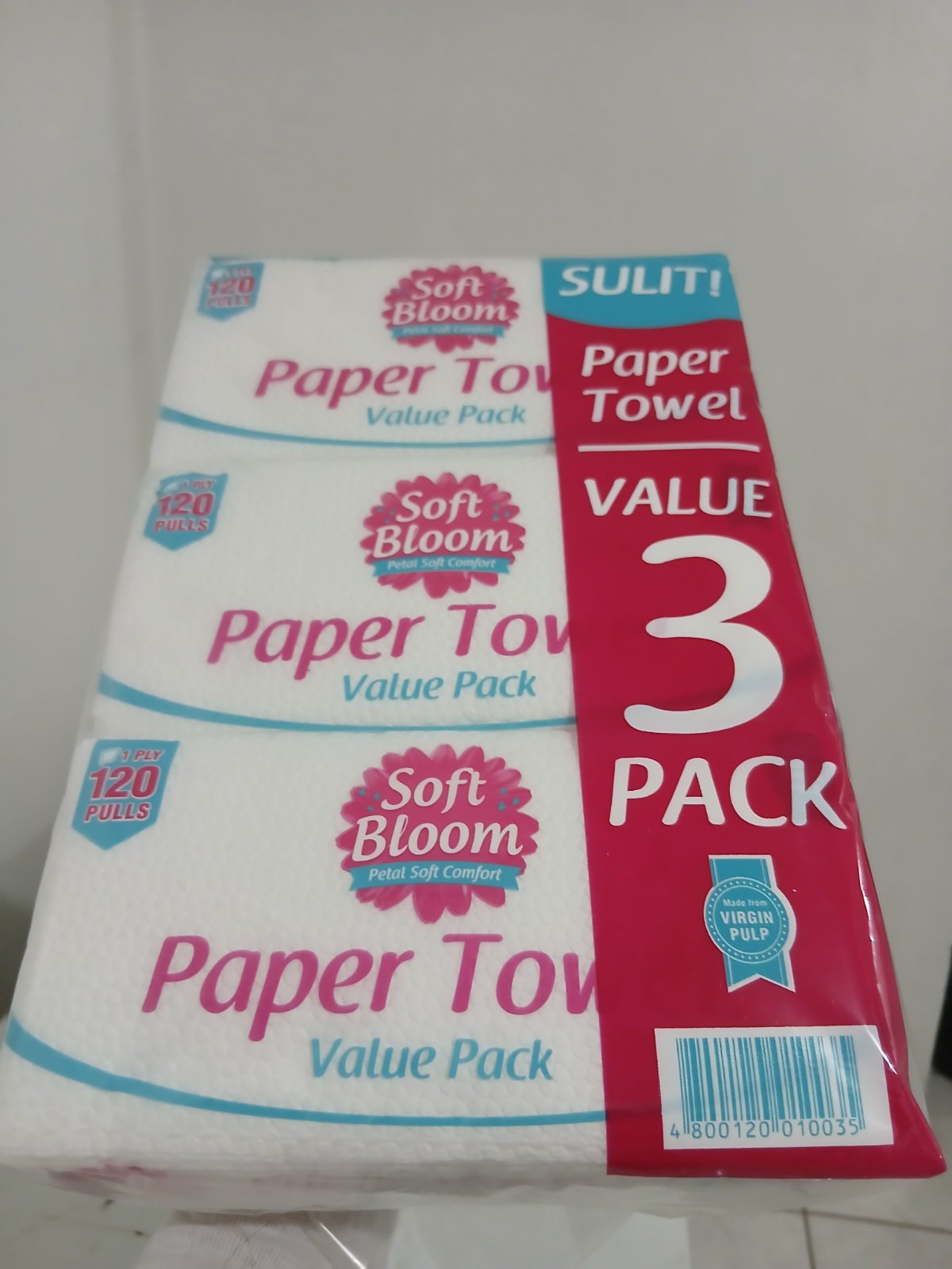 Soft Bloom Paper Towel 120 sheets 1 ply (trio pack) - PTVP 10/3/120 1 ply