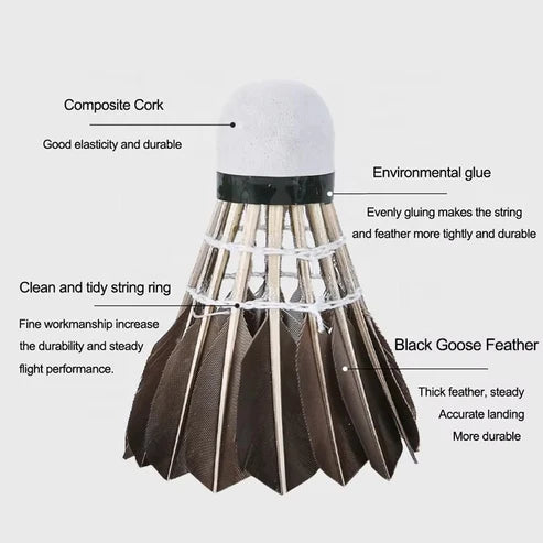 ALPSPORT BLACK Goose Feather Shuttlecocks - 12pcs/Tube