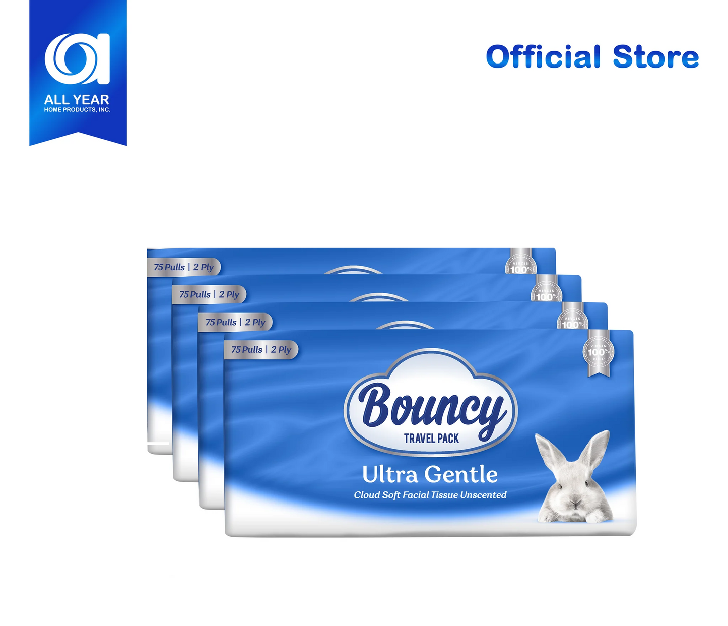 Bouncy Facial Tissue Travel Pack 2 Ply 75 Pulls x 4 Packs - FTVP 18/4/75 2 ply