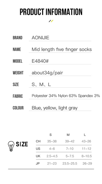 Aonijie E4840 Breathable Running Sports Toe SOCKS  Mid-Length - MEDIUM