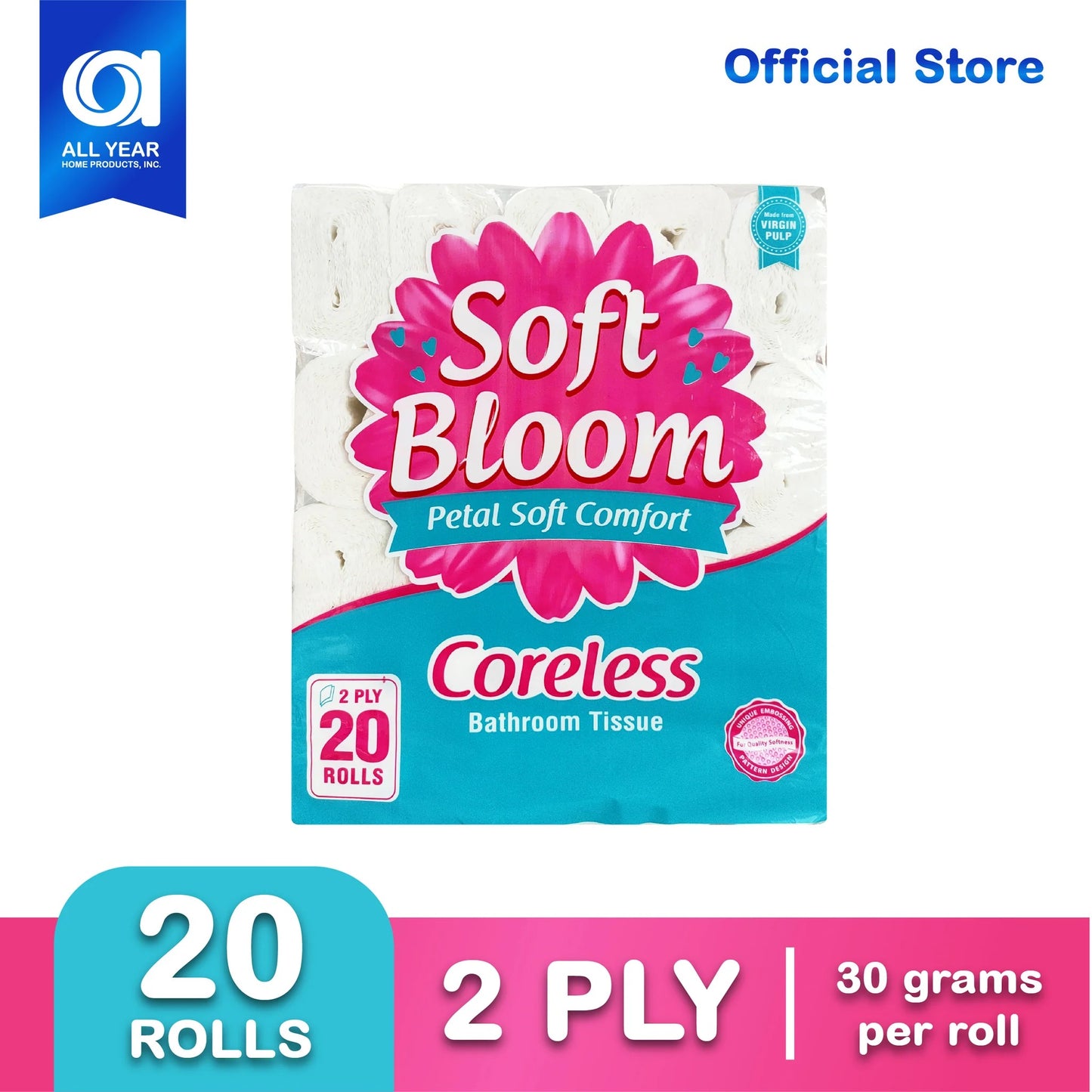 Soft Bloom Coreless Bathroom Tissue 2 Ply 110 Pulls X 20 Rolls - BTPP 8/20/110 2 PLY