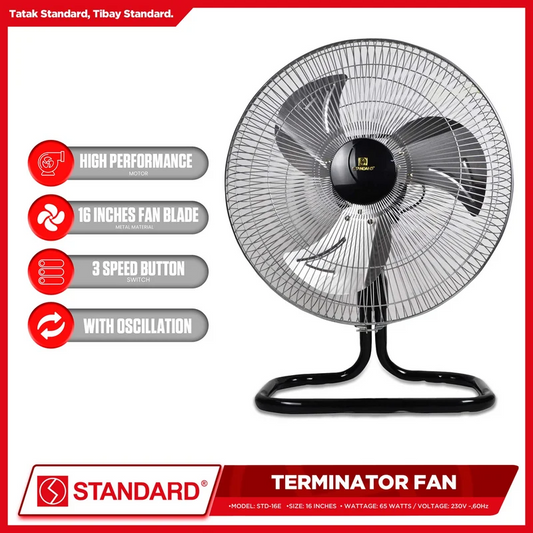 STANDARD TERMINATOR FAN 16" - Metal Blade 3 SPEED ROTARY SWITCH