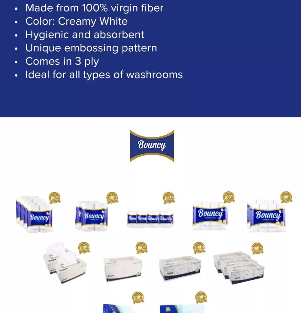Bouncy Luxury Bathroom Tissue 3 Ply 200 Pulls x 12 ROLLS - BTVP 8/12/200