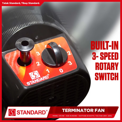 STANDARD TERMINATOR FAN 16" - Metal Blade 3 SPEED ROTARY SWITCH